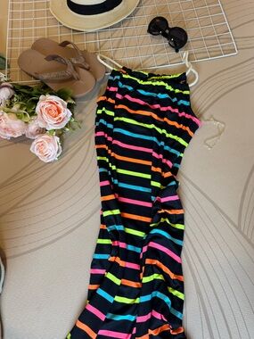 Black Multicolor Striped Beach Cover-Up